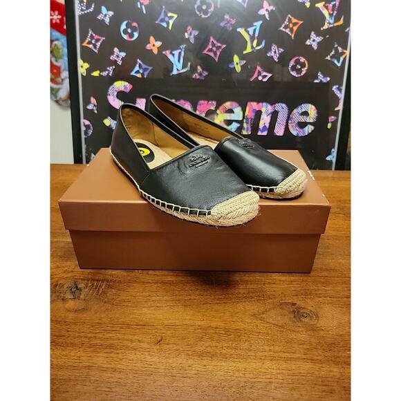 Coach Rhodelle Leather Espadrille Flats Black SIZE 8.5 Women New - Picture 1 of 14